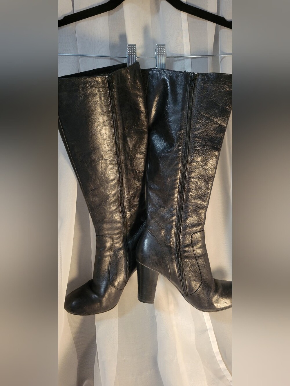 Born Black Leather Tall Heeled Zip-Up Boots